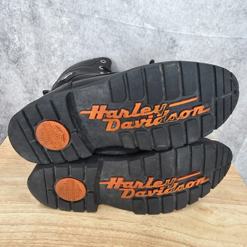 Harley Davidson Boots Mens 10.5 Black Leather Moto Biker Ankle Lace Up 94194